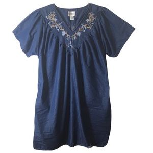 Vintage Cozee Corner Oversized Embroidered Denim Dress Housecoat